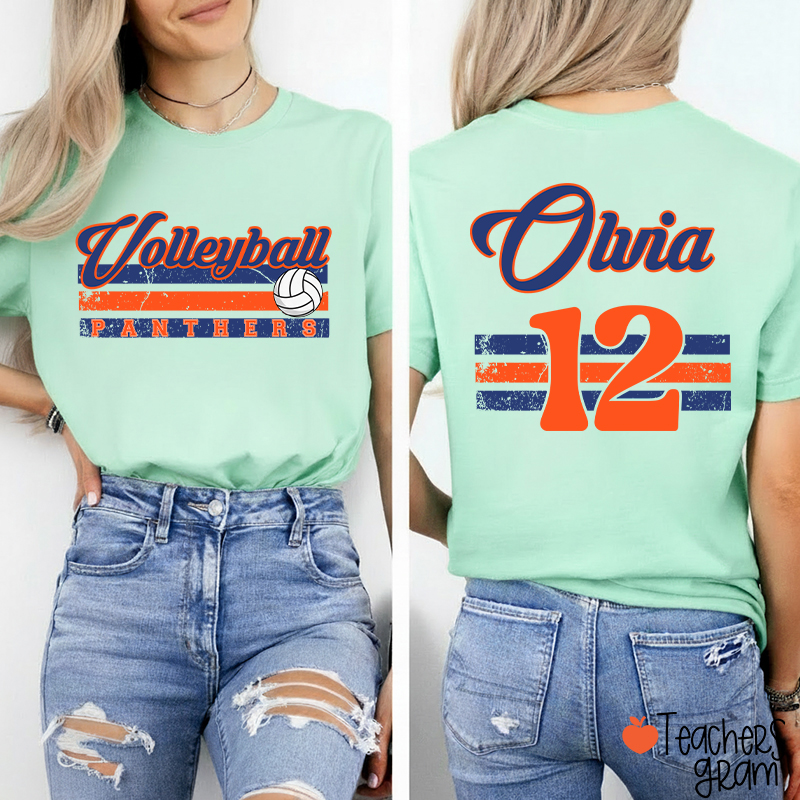 Personalized Name And Number Teacher Two Sided T-Shirt