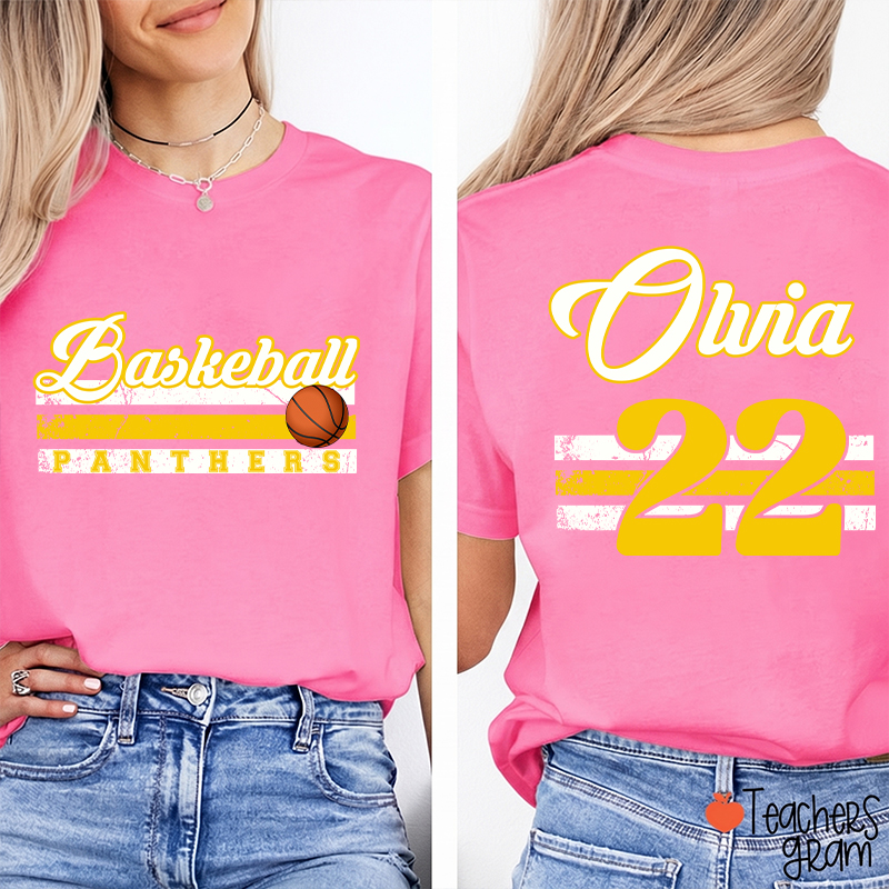 Personalized Name And Number Teacher Two Sided T-Shirt