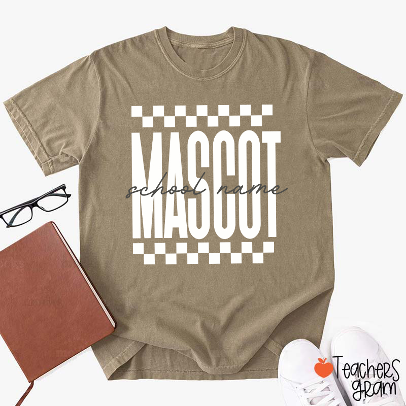 Personalized Mascot Sport Checkered Script Teacher T-Shirt