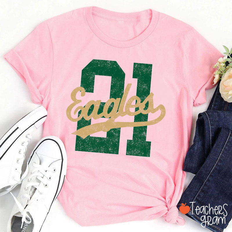 Personalized Mascot Distressed Sport Number Teacher T‑Shirt
