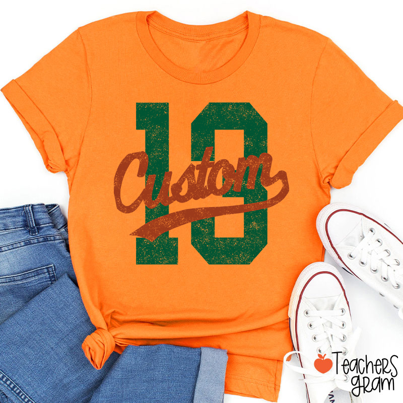 Personalized Mascot Distressed Sport Number Teacher T‑Shirt