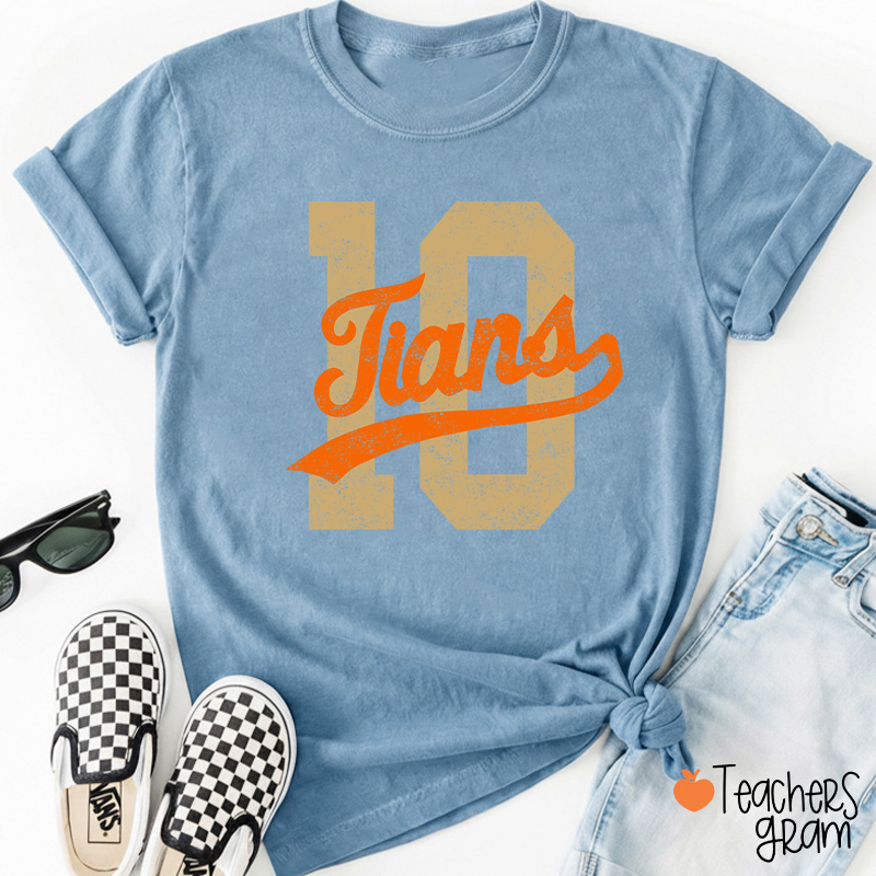 Personalized Mascot Distressed Sport Number Teacher T‑Shirt