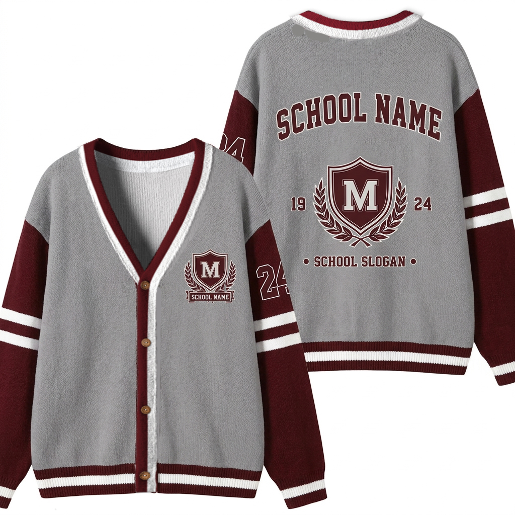 Personalized School Name Crest Est Year Slogan Teacher Ugly Cardigan Sweater