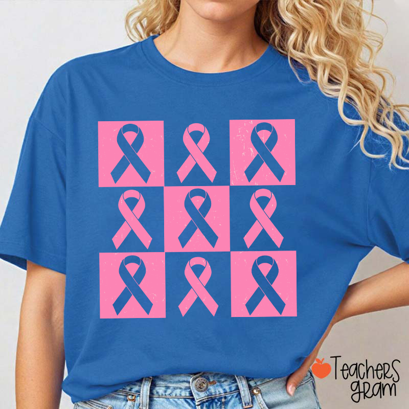 Pink Ribbon Breast Cancer Awareness Teacher T-Shirt