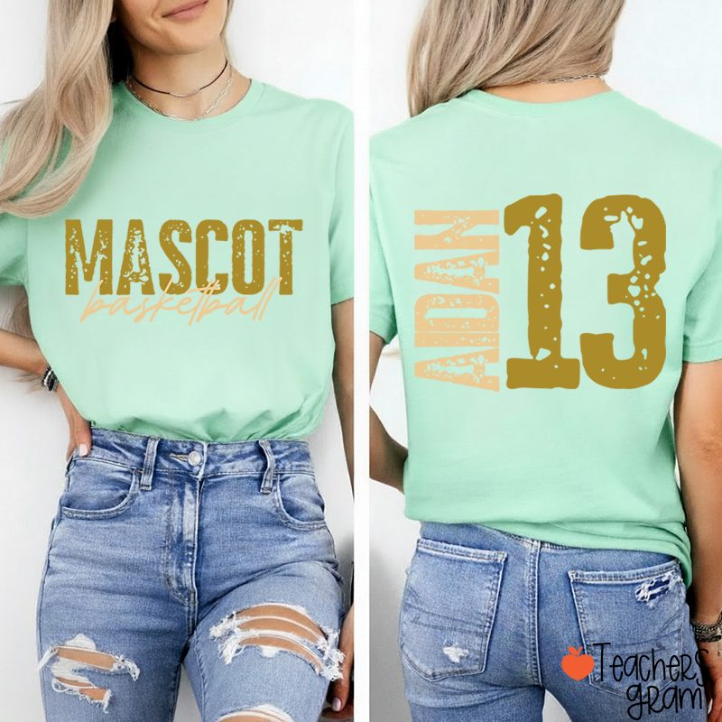 Personalized Mascot Name And Number Basketball Teacher Two Sided T-Shirt