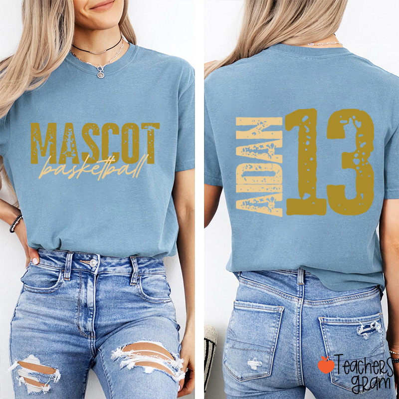 Personalized Mascot Name And Number Basketball Teacher Two Sided T-Shirt