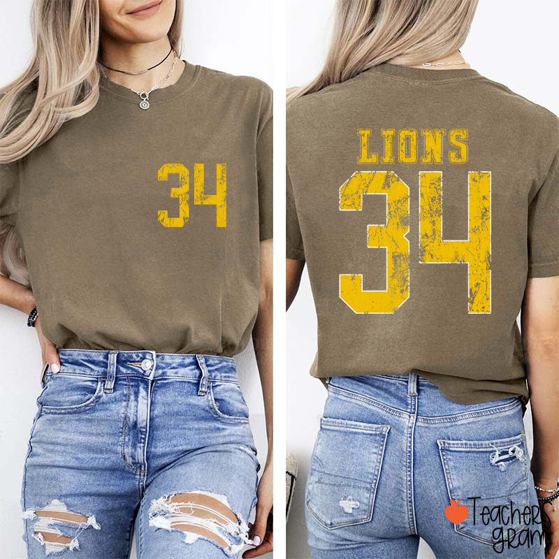 Personalized Mascot Number Faded Texture Sport Graphic Teacher Two Sided T‑Shirt