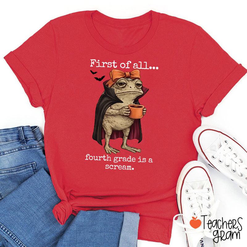 Personalized Grade Funny Frog Monster Character Bat Teacher T‑Shirt