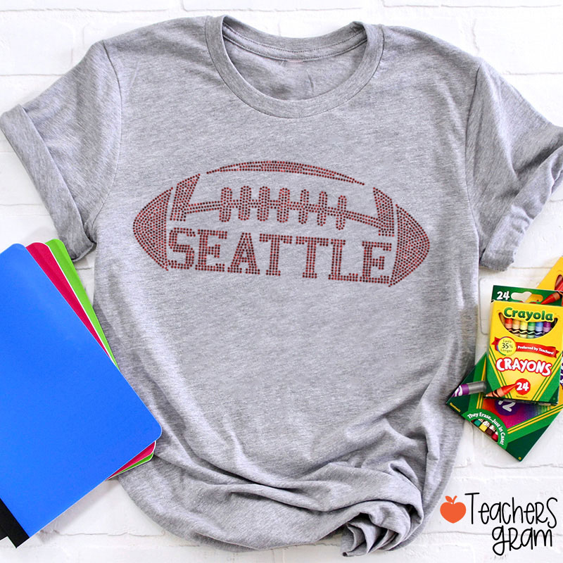 Personalized Color Text Football Sparkling Teacher T‑Shirt