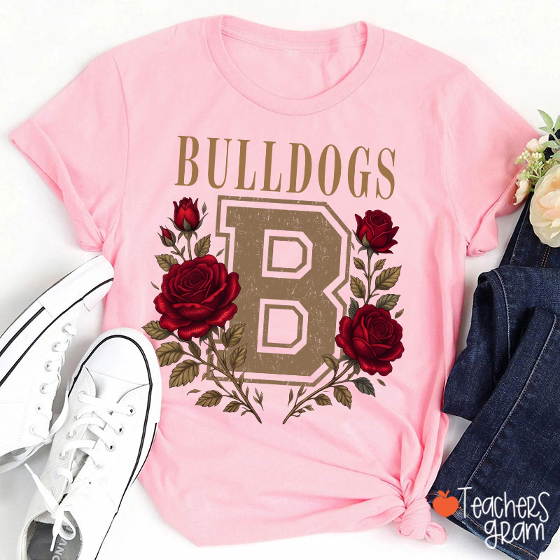 Personalized Mascot Sport Floral Initial Letter Teacher T‑Shirt