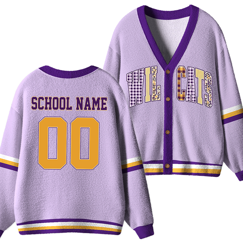 Personalized School Name Number Mascot Teacher Ugly Cardigan Sweater