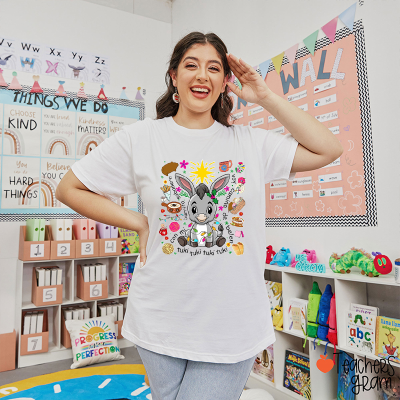 Cute Donkey And Mexican Food Spanish Teacher T-Shirt