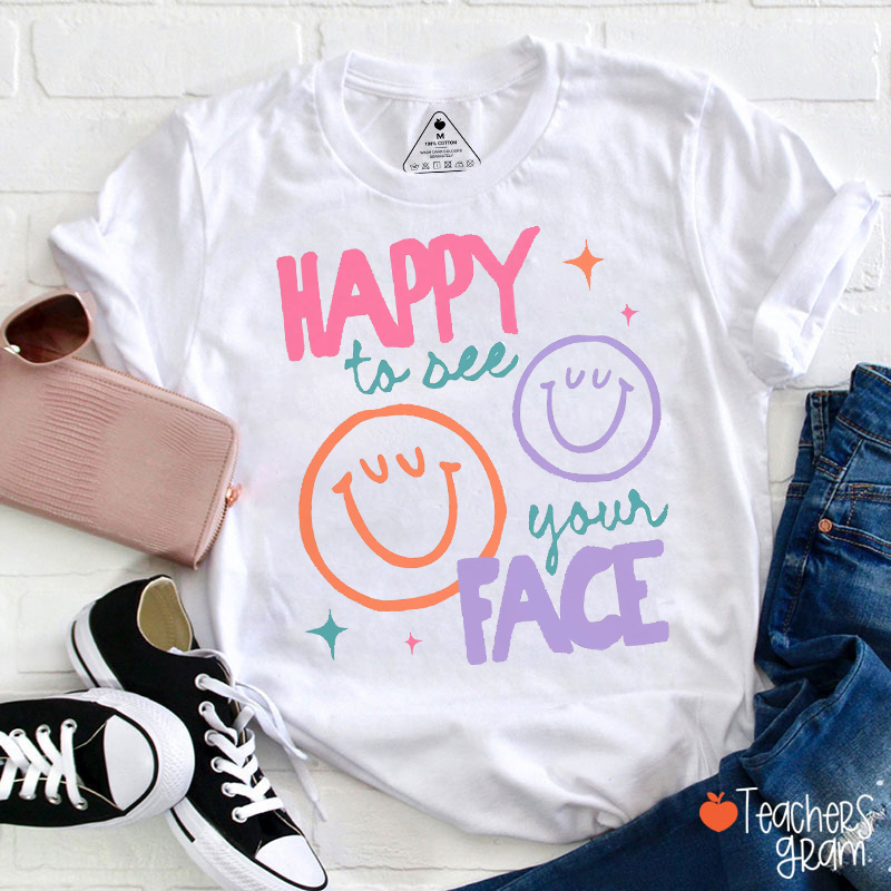 Happy To See Your Face Pastel Star Teacher T-Shirt