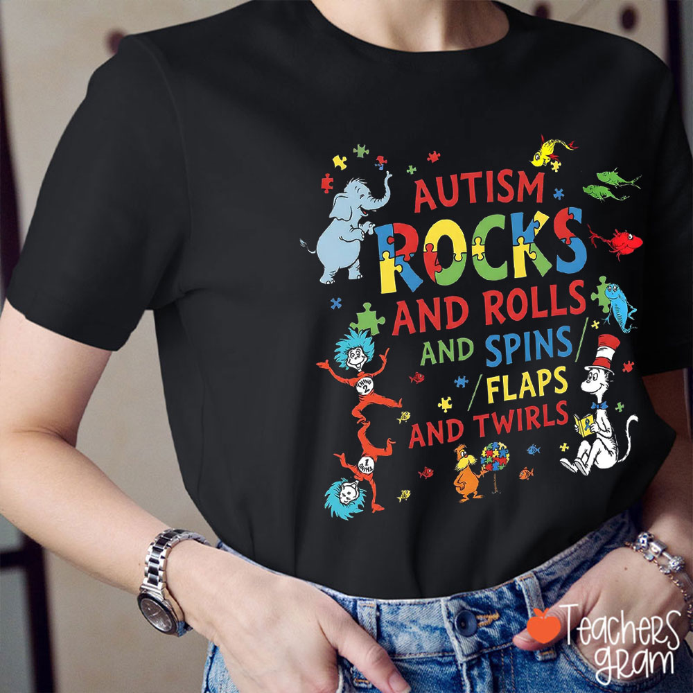 Autism Rocks And Rolls Teacher T-Shirt