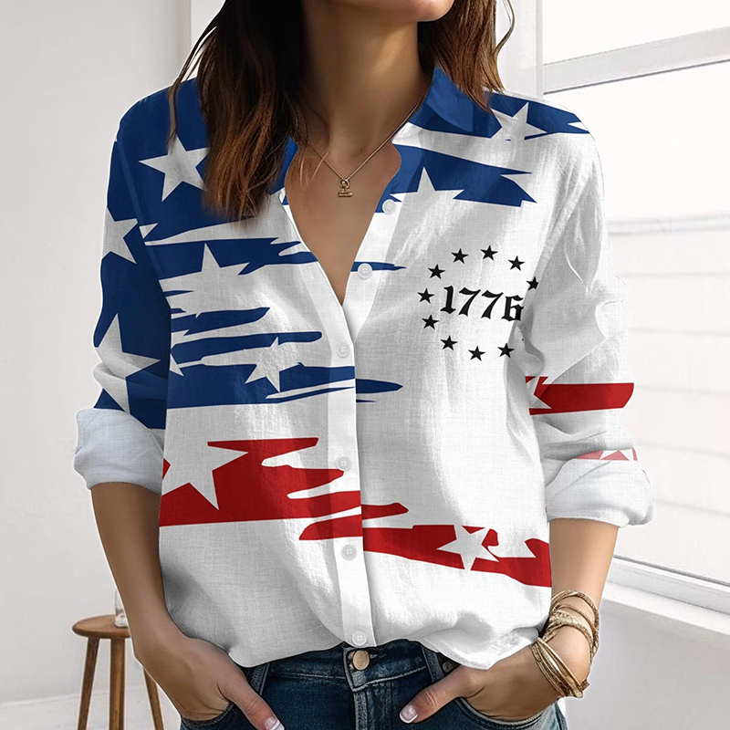 American 1776 Flag Teacher Crinkle Fabric Shirt