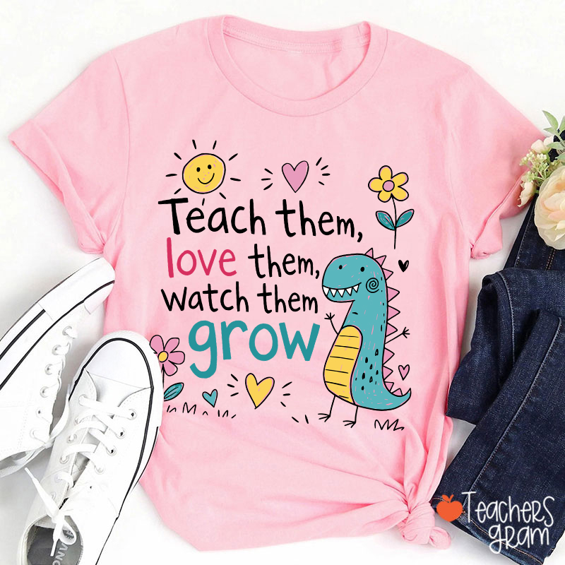 Cute Dinosaur Flower Quote Graphic Teacher T-Shirt