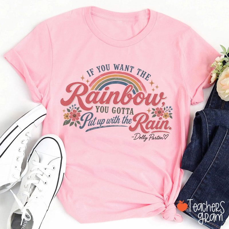 Dolly Parton Rainbow Quote Floral Teacher T‑Shirt