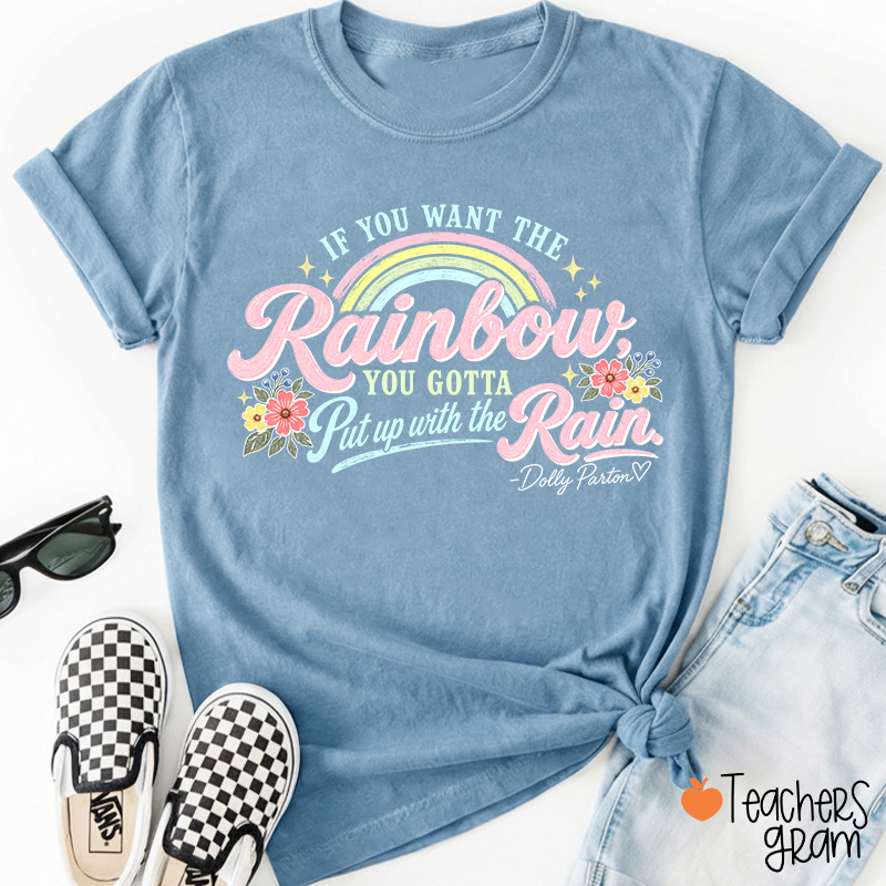 Dolly Parton Rainbow Quote Floral Teacher T‑Shirt