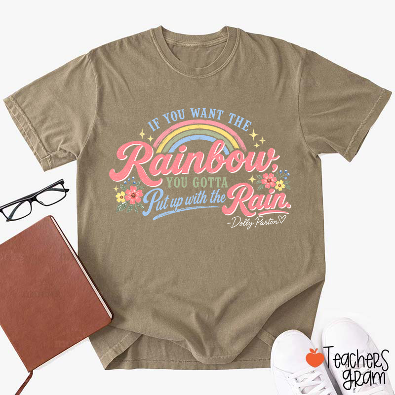 Dolly Parton Rainbow Quote Floral Teacher T‑Shirt