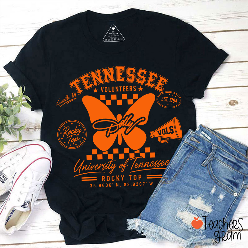 Tennessee Volunteers Rocky Top Dolly Butterfly Teacher T-Shirt