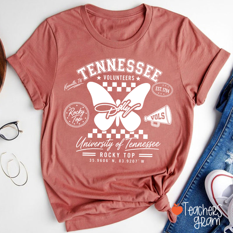 Tennessee Volunteers Rocky Top Dolly Butterfly Teacher T-Shirt