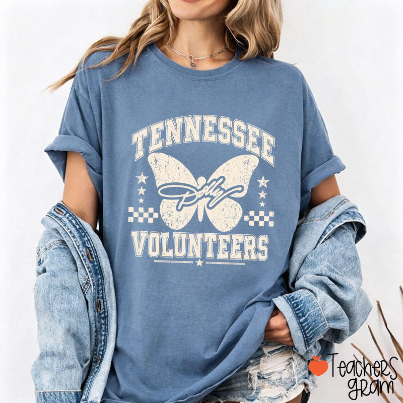Tennessee Volunteers Dolly Distressed Butterfly Teacher T-Shirt