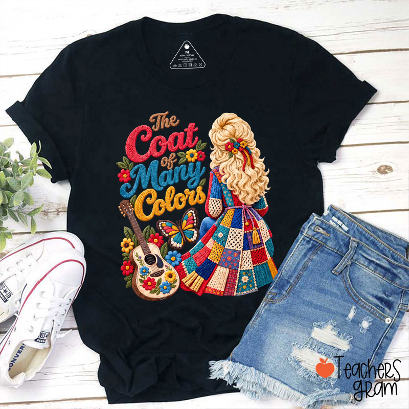 The Coat Of Many Colors Dolly Floral Guitar Teacher T-Shirt