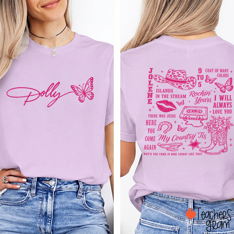 Butterfly Classic Song List Teacher Two Sided T‑Shirt