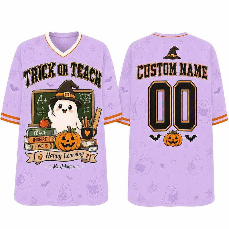 Personalized Teacher Name Ghost Halloween Teacher Mesh Jersey