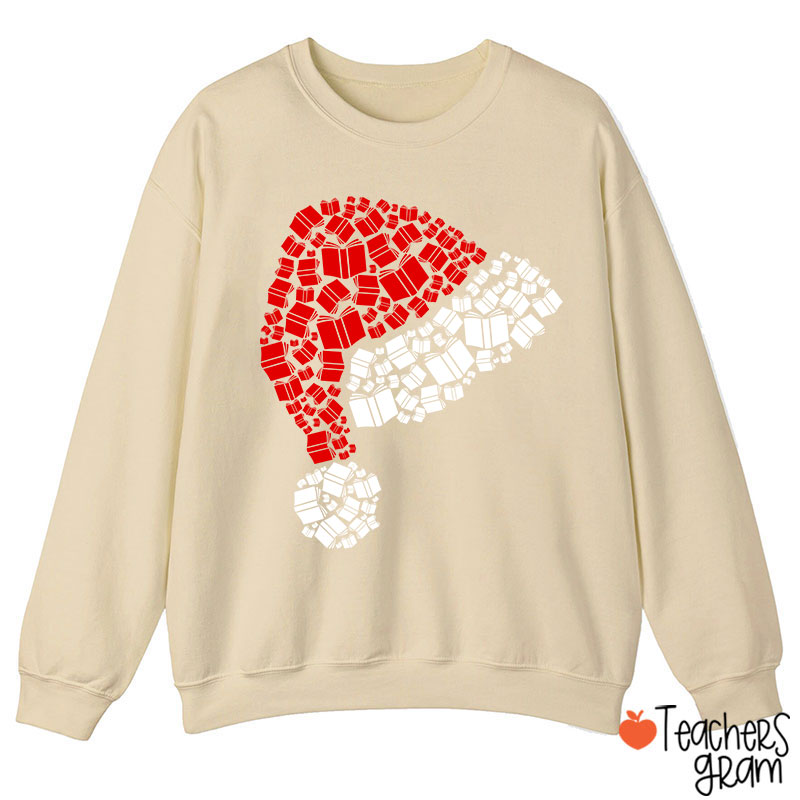 Book Christmas Hat Christmas Teacher Sweatshirt