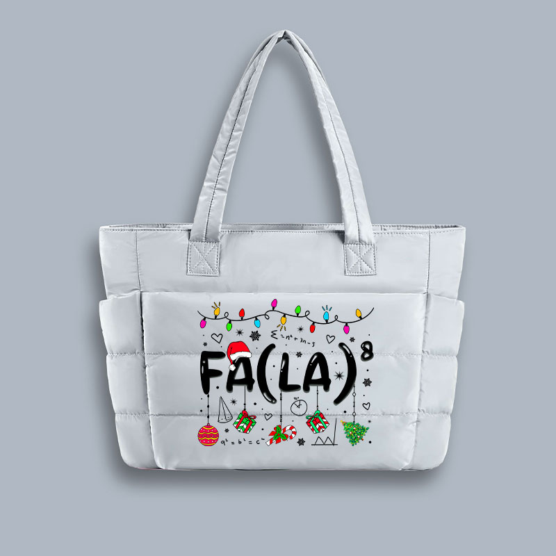Fa La Eighth Power Christmas Math Teacher Puffy Tote Bag