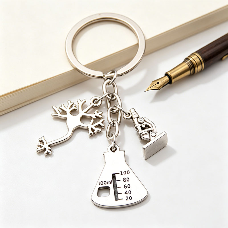 Neuron Microscope And Flask Science Teacher Keychain