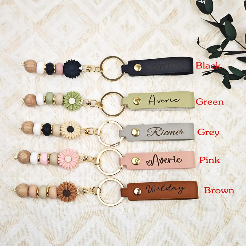 Personalised Name Daisy Beaded Teacher Keychain