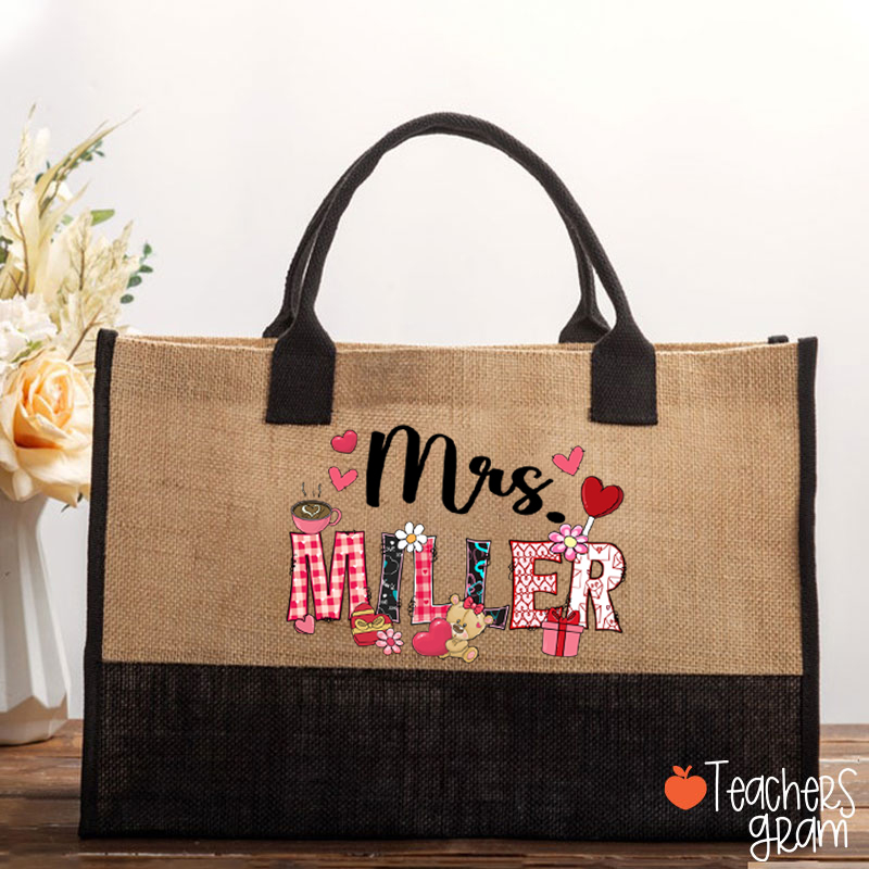Personalized Valentine Vibe Teacher Cotton Tote Bag