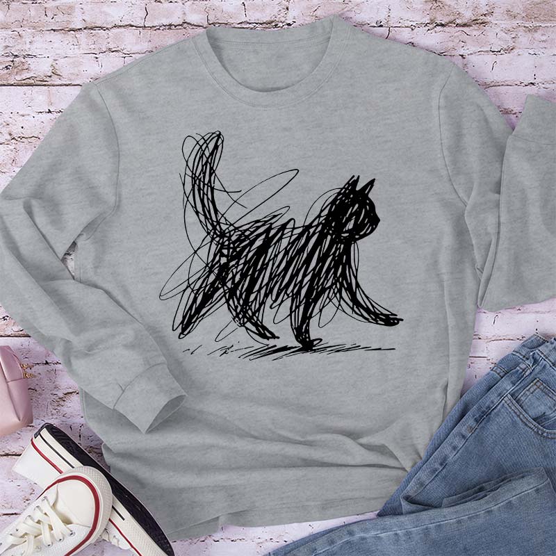 Vintage Cat Line Teacher Long Sleeve T-Shirt