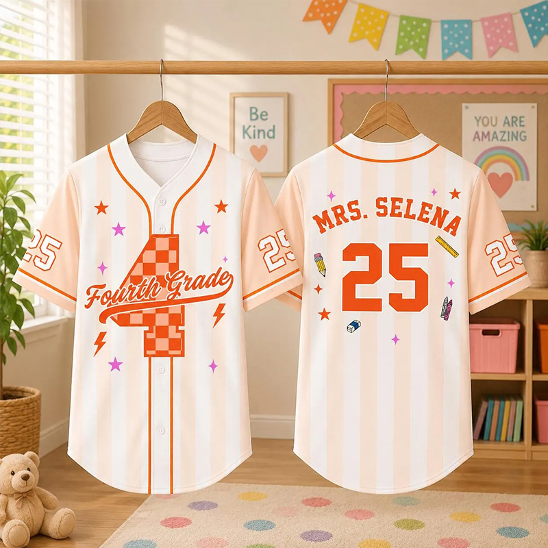 Personalized Grade And Name Preppy Stripes Check Number First Day Teacher Mesh Jersey