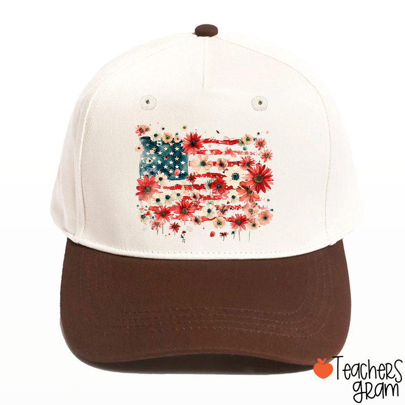 American Flag Floral Teacher Baseball Cap