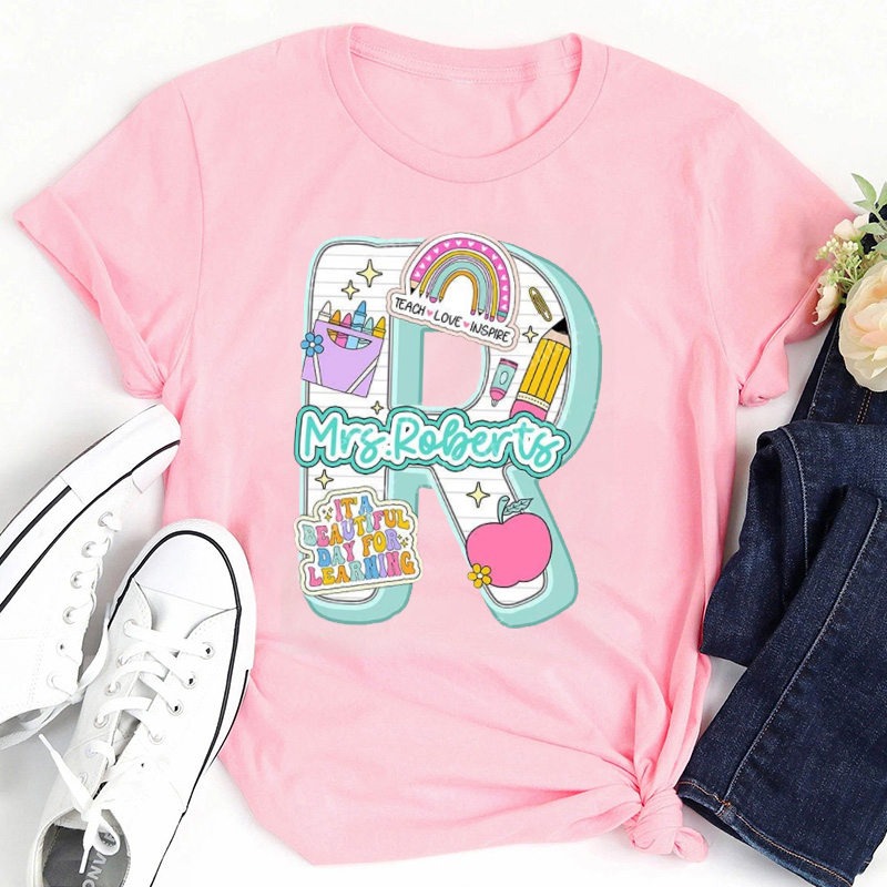 Personalized Name Colorful Artistic Fonts Teacher T-Shirt