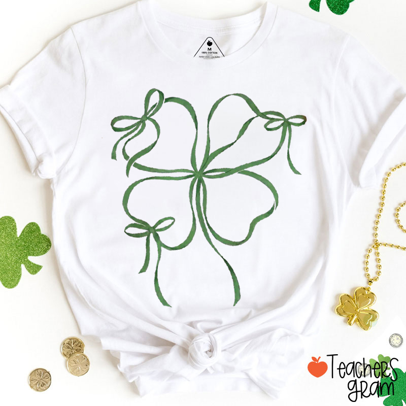 Preppy Shamrock Coquette Bow Teacher T-Shirt