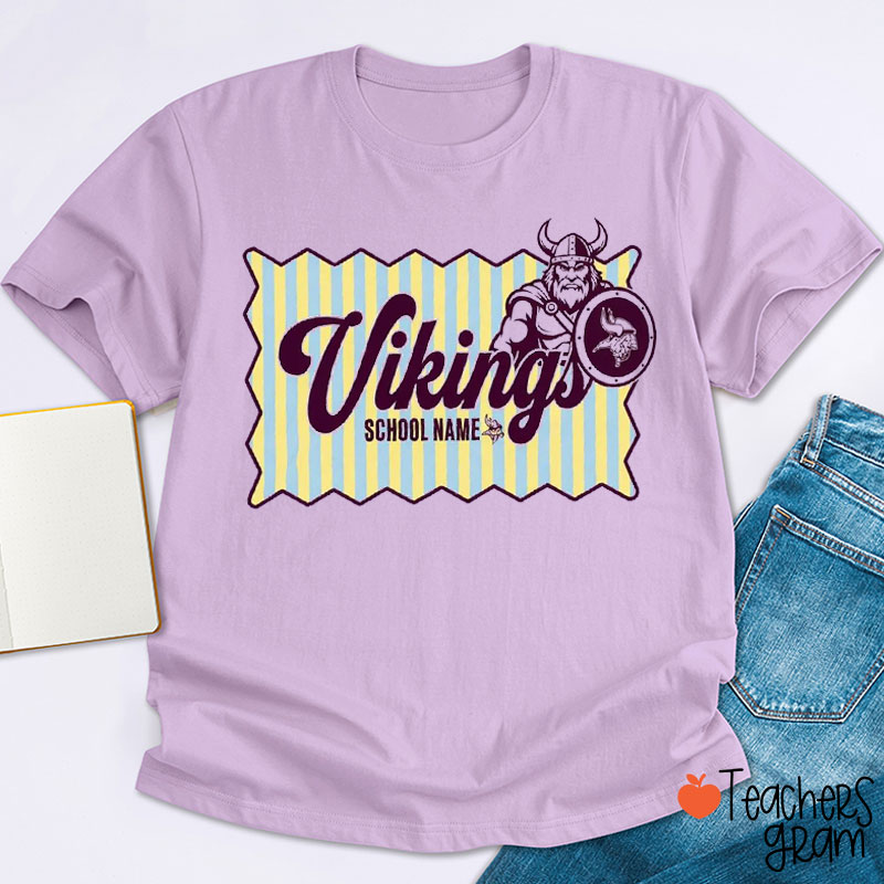 Personalized Mascot Striped Background Teacher T-Shirt