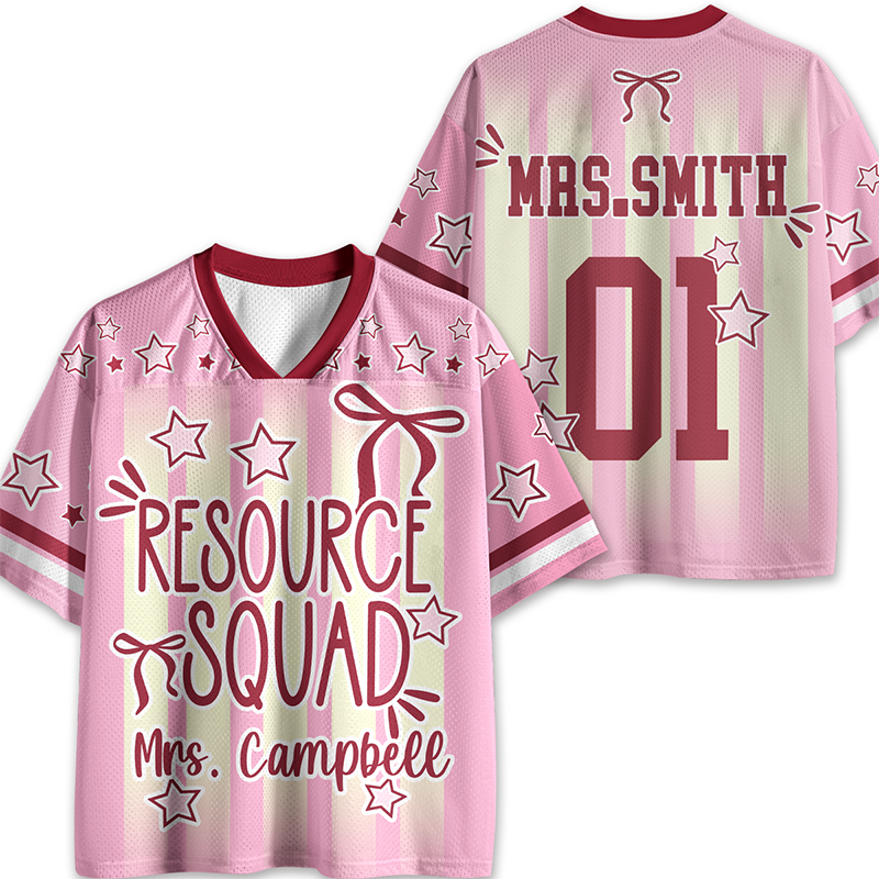 Personalized Name Striped Bow Star Print Teacher Mesh Jersey