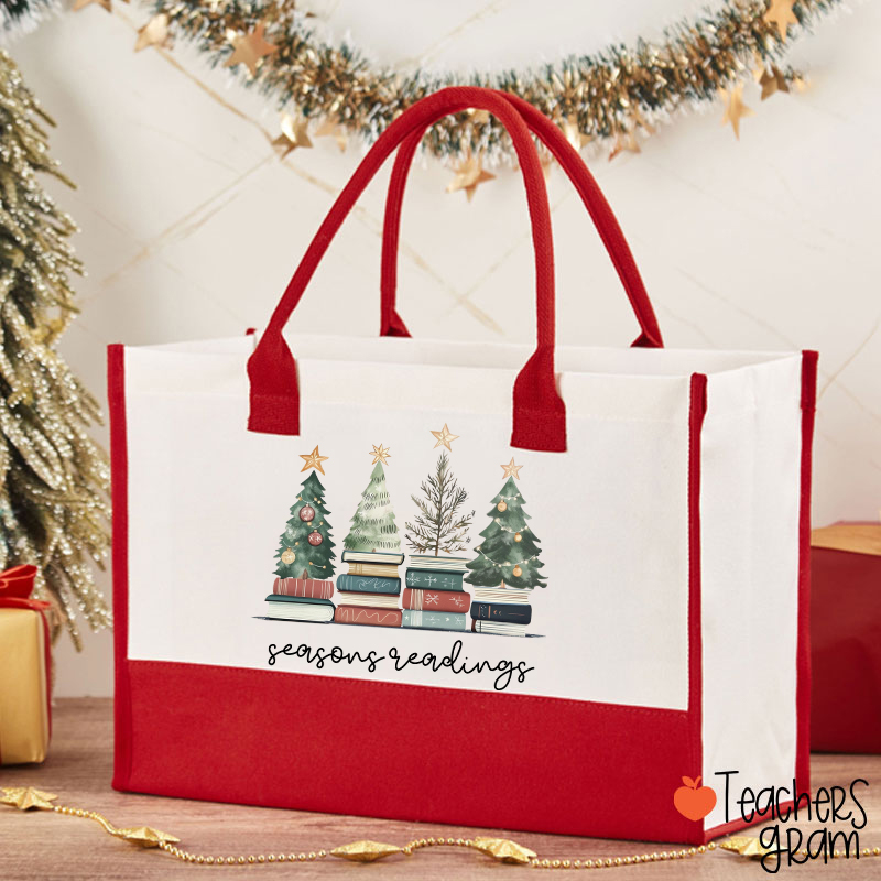 Bookish Christmas Seasons Readings Teacher Cotton Tote Bag