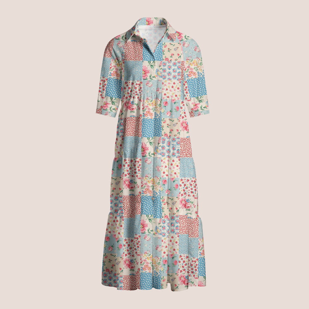 Cottagecore Polka Dot And Floral Patchwork Teacher Shirtdress