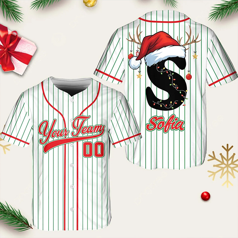Personalized Name And Initials Santa Hat Teacher Baseball Jersey