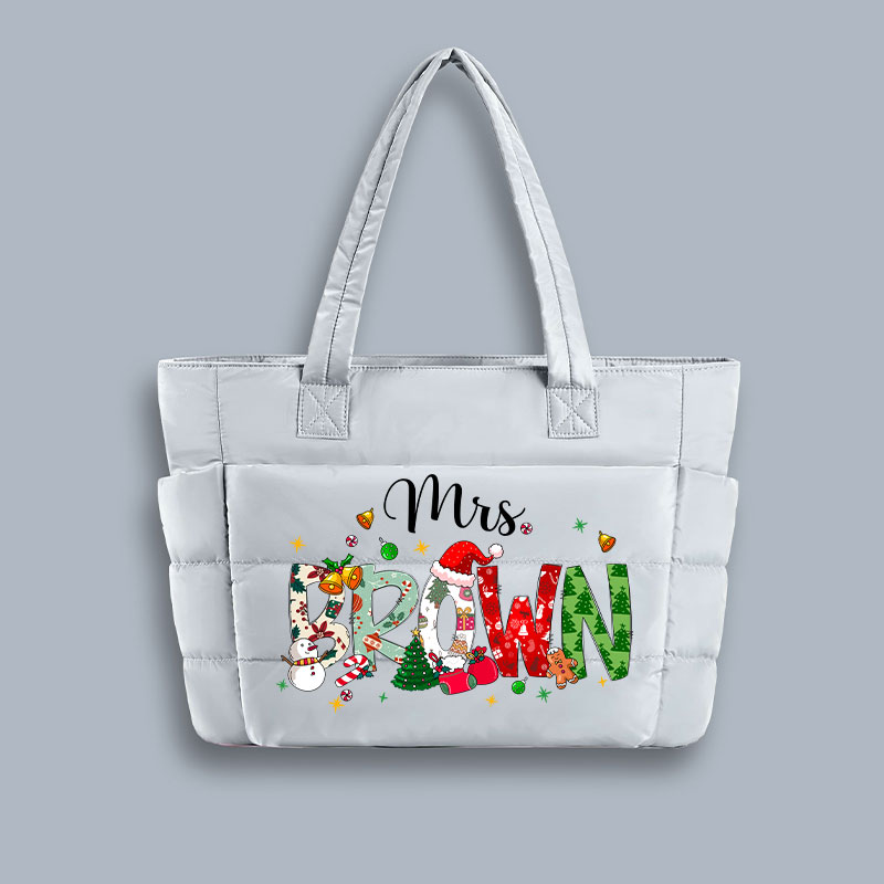 Personalized Name Christmas Atmosphere Teacher Puffy Tote Bag