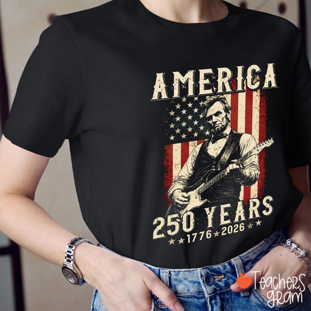 President Playing Guitar America 250 Years From 1776 To 2026 Teacher T-Shirt