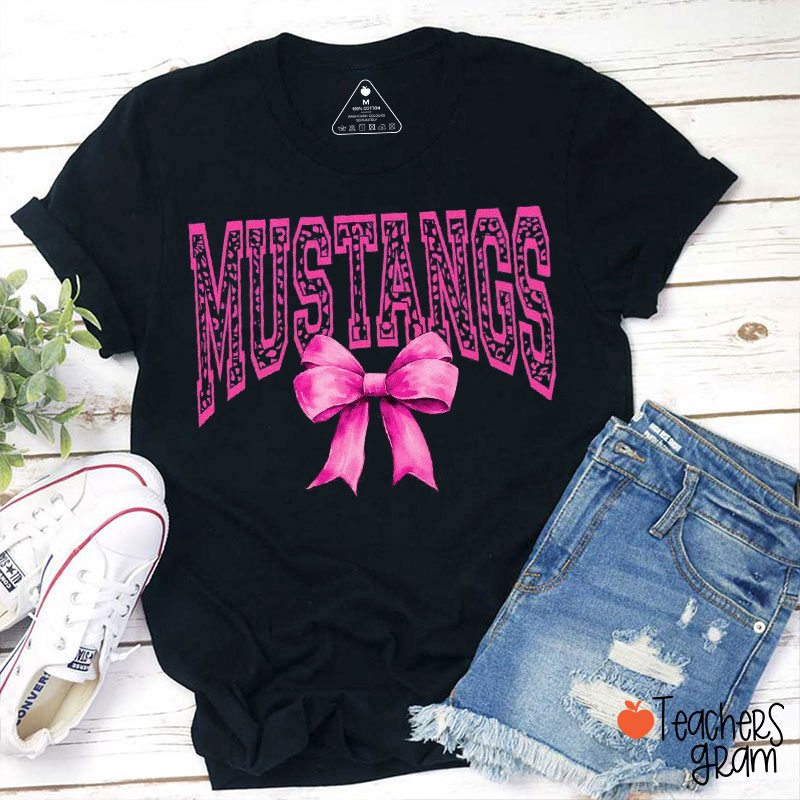 Personalized Mascot Leopard Bow Varsity Teacher T-Shirt
