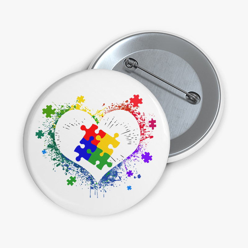 Autism Awareness Love Heart Teacher Pinback Button