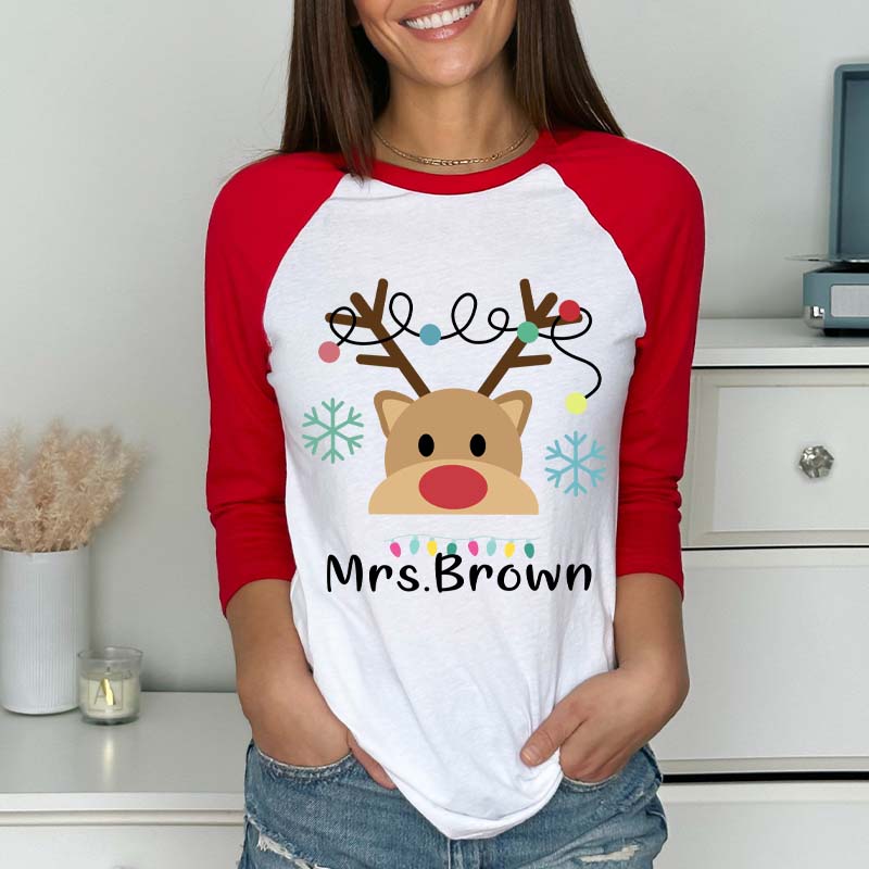 Personalized Merry Christmas Teacher Raglan Long Sleeve T-Shirt