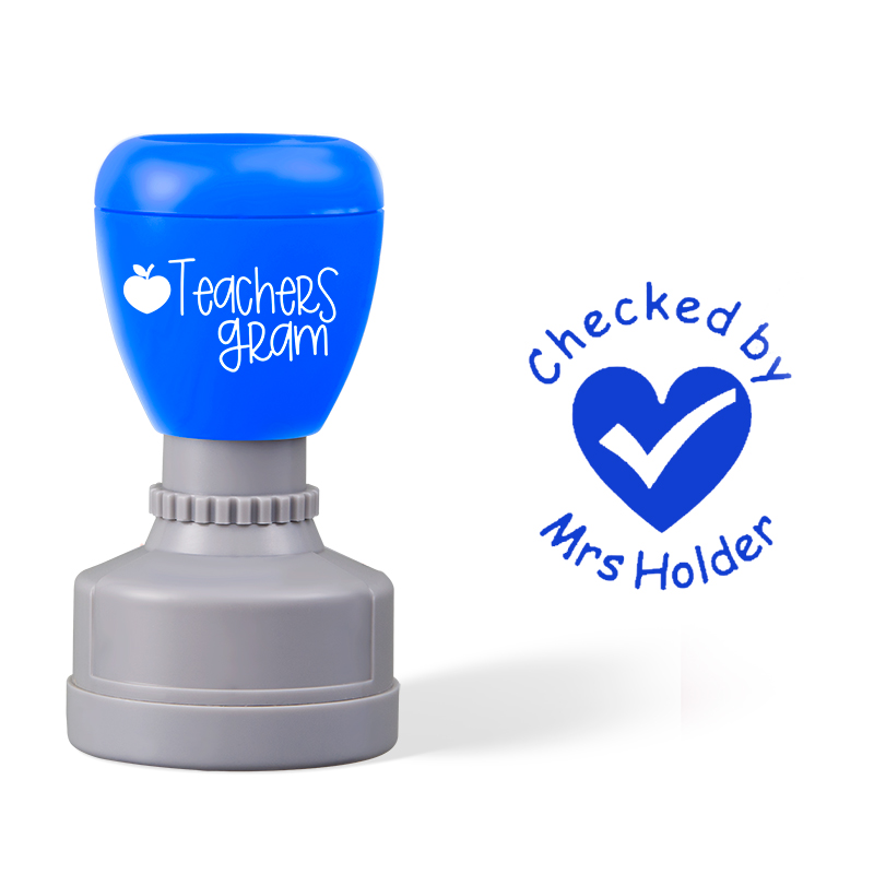 Personalized Name Checked Heart Teacher Stamp